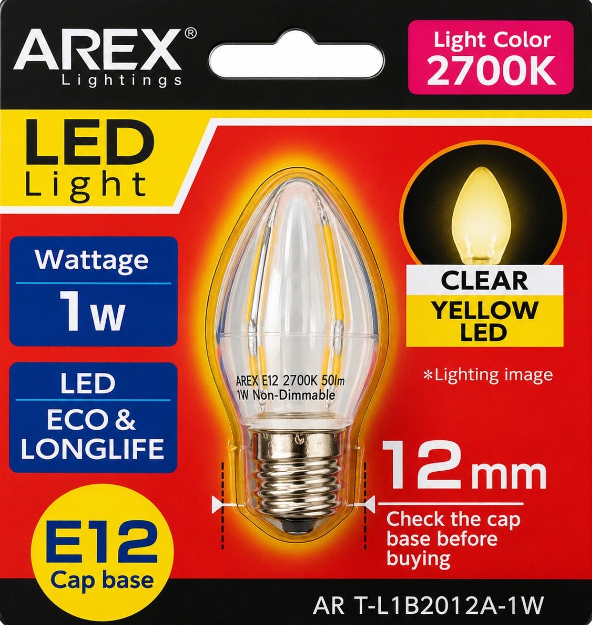 AREX E12 2700K LED Bulb Clear Yellow 1W